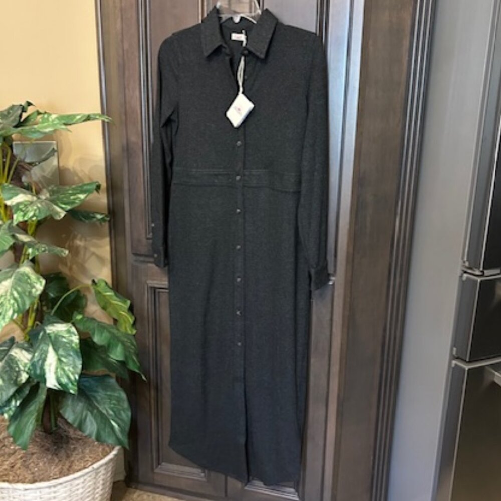 Faherty Legend Sweater Knit Point Collar Long Sleeve Button Front Shirttail Maxi